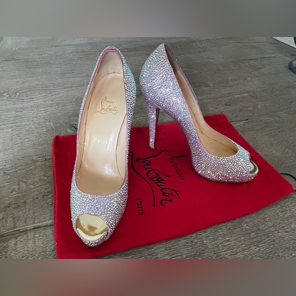Christian Louboutin Very Riche 120 Strass Peep-toe Heels Size:39 (US 9) - Picture 1 of 15
